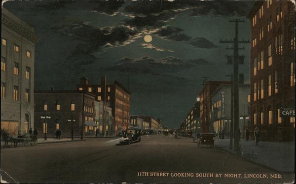 11th Street Looking South By Night Lincoln Nebraska