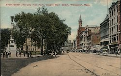 Front Street and City Hall Park, toward Main Street Worcester, MA Postcard Postcard Postcard