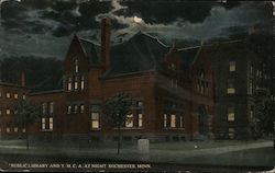 Public Library and YMCA at Night Postcard