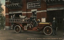 Auto Truck at Central Fire Station Postcard