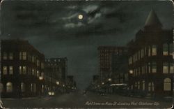 Night Scene on Main St. Looking West Oklahoma City, OK Postcard Postcard Postcard