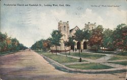 Presbyterian Church and Randolph St., Looking West Postcard