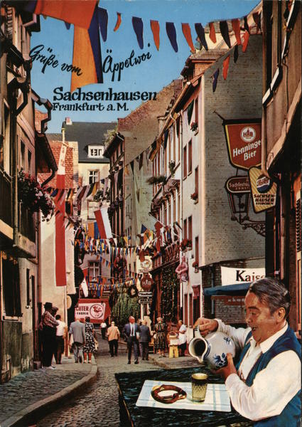 Greetings from Äppelwoi (Cider) restaurant in the Sachsenhausen suburb of Frankfurt Germany