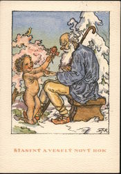 Stastny a vesely novy rok Czechoslovakia Father Time Postcard Postcard Postcard