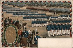 Emperor Wilhelm II reviewing a large parade (drawing) Postcard