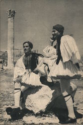 Men in Traditional Greek Clothes Postcard