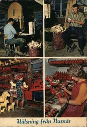 Making a Dalecarlian Horse (Dalahorse) at the Nils Olsson manufactory Nusnäs, Sweden Postcard Postcard Postcard