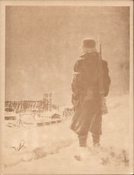 Feldpost - An armed guard looking at the camp in winter Postcard