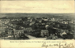 General view of Northern Pascoag, with free Baptist Church and St. Joseph's Catholic Church Rhode Island Postcard Postcard