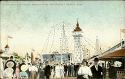 Boardwalk And Tower, Paragon Park Nantasket Beach, MA Postcard Postcard