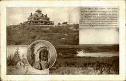 Summit House. Wachusett Mountain and view as Wachusett Lake from Summit House Princeton, MA Postcard Postcard