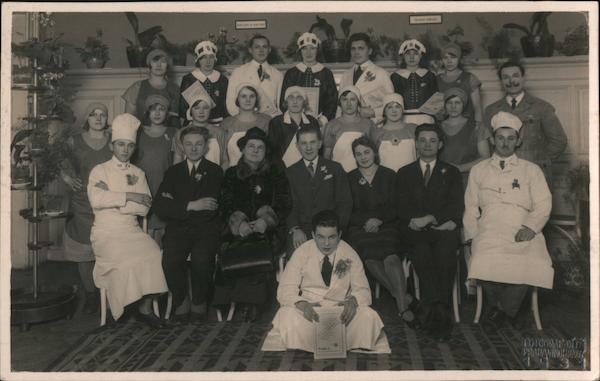 1931 Group of People, Restaurant Staff? Possibly Vegetarians Prague Czechoslovakia