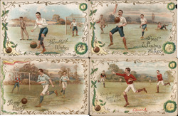 Set of 4: Early Soccer / Football Scenes Postcard