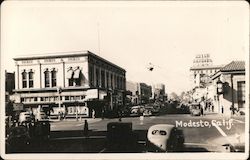 Street Corner in Modesto Postcard