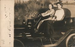 Two Women in a Car at a Photo Studio 1911 Postcard