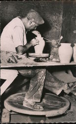 Man Making Vases on a Wheel Sculpture & Carving Cap Postcard Postcard Postcard
