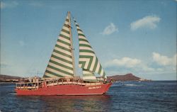 Colorful Catamaran Ale Ale Kai V featuring daily Pearl Harbor Cruises Postcard