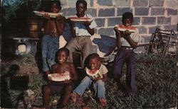 African American Children Eating Watermelon Postcard