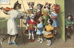 Cats Singing in a Choir Cartoon Postcard