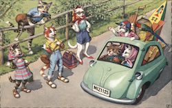 Cats going on Vacation and Onlookers Postcard