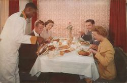 White Family eats as Black Waiter Serves them Beverages Postcard