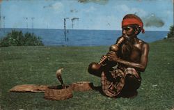 Ceylon Snake Charmer with Cobra Postcard