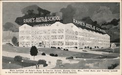 Main Building of Rahe's Auto & Tractor School Postcard