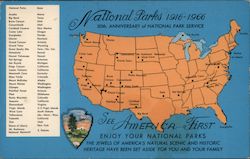 National Park Service Map Celebrating 50th Anniversary of the National Park Service Postcard Postcard Postcard