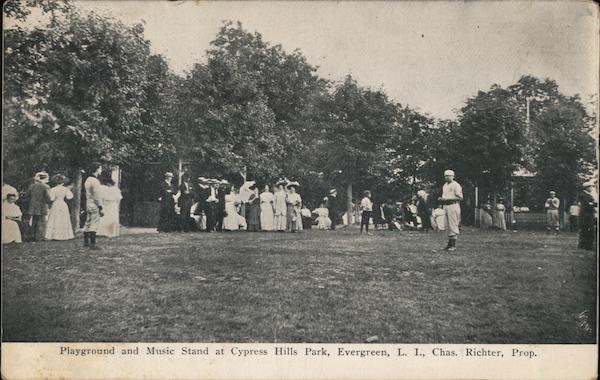 Playground and Music Stand at Cypress Hills Park, Long Island Evergreen New York