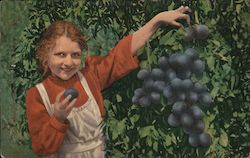 Girl Picking and Eating Grapes Postcard