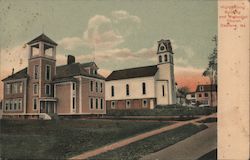 High School Building and Methodist Church Postcard