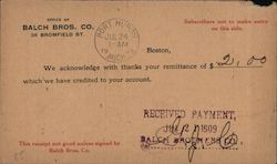 Balch Bros. Co. Receipt Postcard