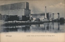 Lumber Yards and Grain Elevators on Chicago River Illinois Postcard Postcard Postcard