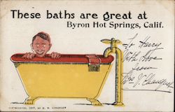 Man Bathing in Tub at Byron Hot Springs Postcard