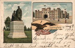 Springfield, Illinois.: Stature of Menard and the State Arsenal and Armory Postcard Postcard Postcard