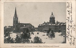 Main Building and Church, The University of Notre Dame Indiana Postcard Postcard Postcard