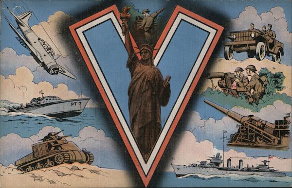 V if for Victory - Statue of Liberty - Military Vehicles