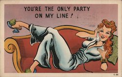 You're The Only Party on My Line! - Woman Lying on Couch with Phone in Hand Postcard