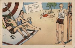 A Rescue Today Would Be a Total Loss - Two Women Looking at Lifeguard Postcard