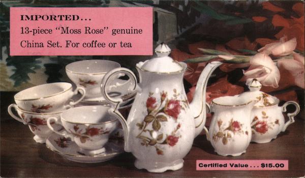 13-piece Moss Rose genuine China Set. For coffee or tea