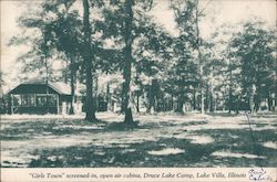 "Girls Town" screened-in, open air cabins, Druce Lake Camp Postcard
