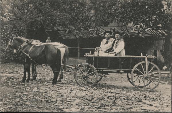 Two Men Riding a Carriage Ukraine Eastern Europe