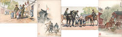 Set of 4: Japanese Military Scenes, Gunji Yubin Postcard