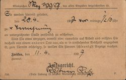 1927 German Court Summons Postcard
