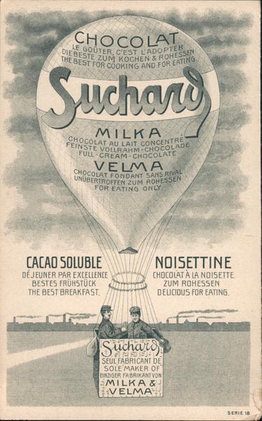 Suchard Chocolat - Hot Air Balloon, Menu Trade Cards