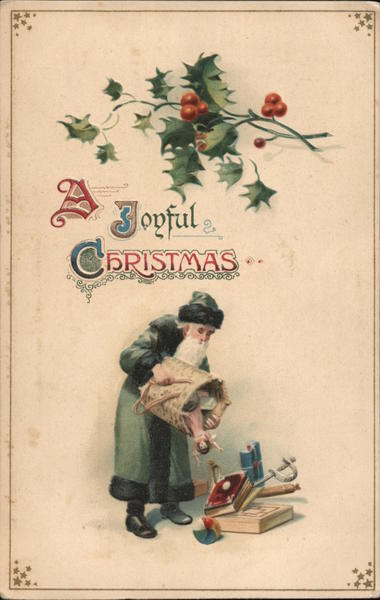 Santa Dressed in Green with Toys Santa Claus