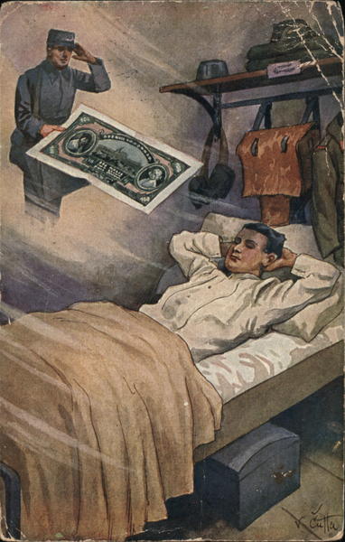 A Man Dreams of Money Czechoslovakia V. Cutta Artist Signed