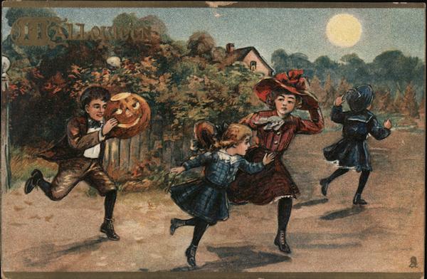 Children Playing With a Pumpkin Halloween
