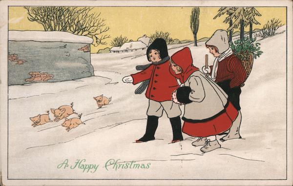 Children and Pigs - A Happy Christmas