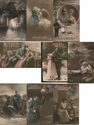 Set of 9: WWI French Soldier, Romance Postcard